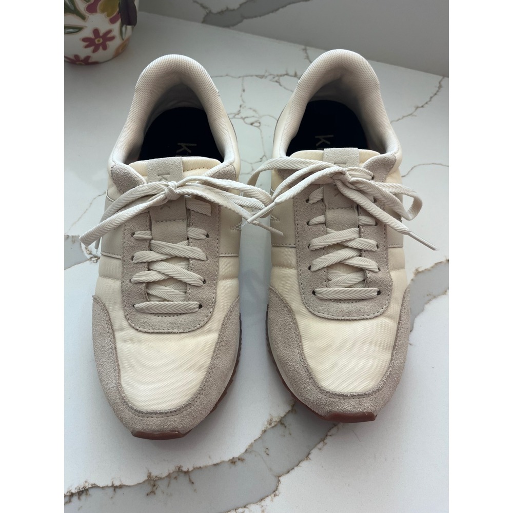 Kizik Milan Hands-Free Sneakers Eggshell Cream Suede Nylon Womens 9 Mens 7.5